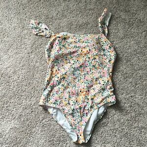 Floral One Piece Swimsuit Size L Pink Orange Green Print Bathing Suit